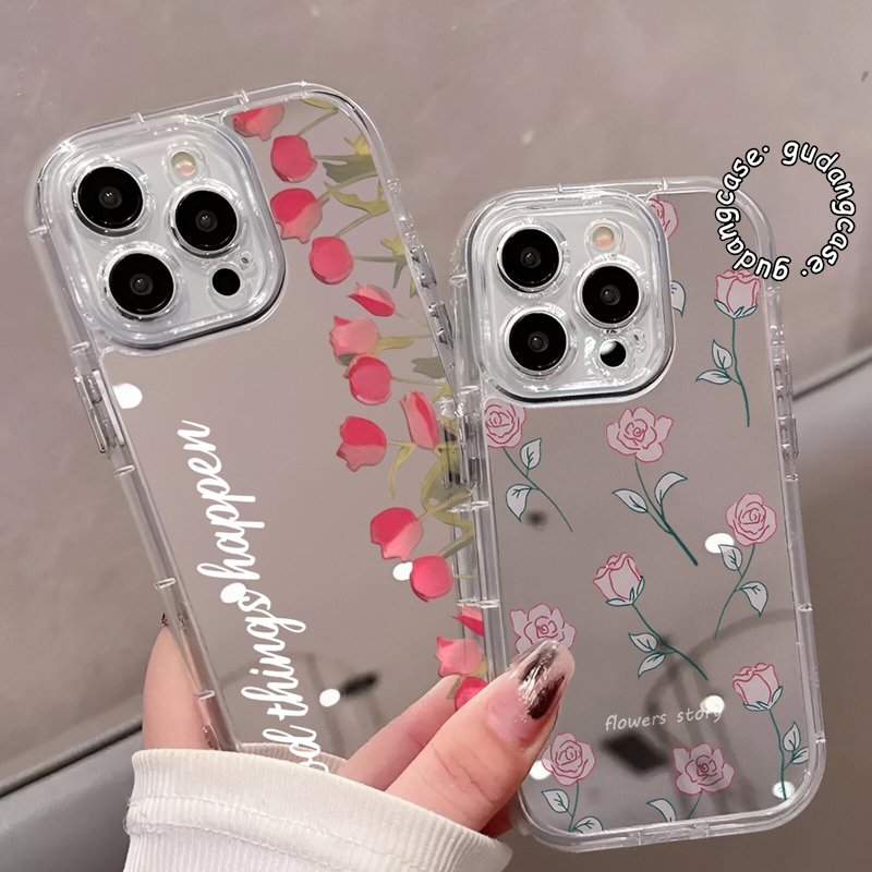 CLEAR MIRROR CASE FLOWER GARDEN สําหรับ REALME 5 5i 11 14 14T 15 C11 C12 C15 C20 C21Y C25 C25Y C30 C