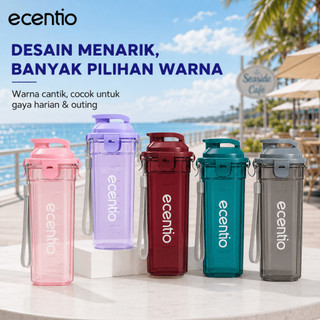 Ecentio Botol Minum 500ml BPA Free Anti Bocor Botol Air Plastik Aesthetic Ringan dengan Tali Pergelangan untuk Sekolah Kantor Traveling Outdoor