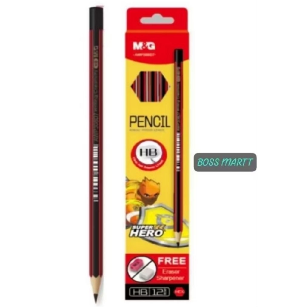 [DOZEN] HB AWP308D7 M&G PENCIL FREE ERASER SHARPENER / PENCIL MG FREE ERASER SHARPENER / PENCIL HB