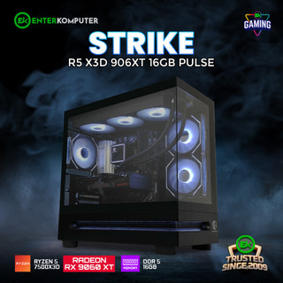 EK Gaming Strike R5 X3D - 906XT 16GB Pulse - PC Rakitan Gaming  Ryzen 5 7500X3D RX 9060 XT 16GB RAM DDR5 16GB - Enter Komputer