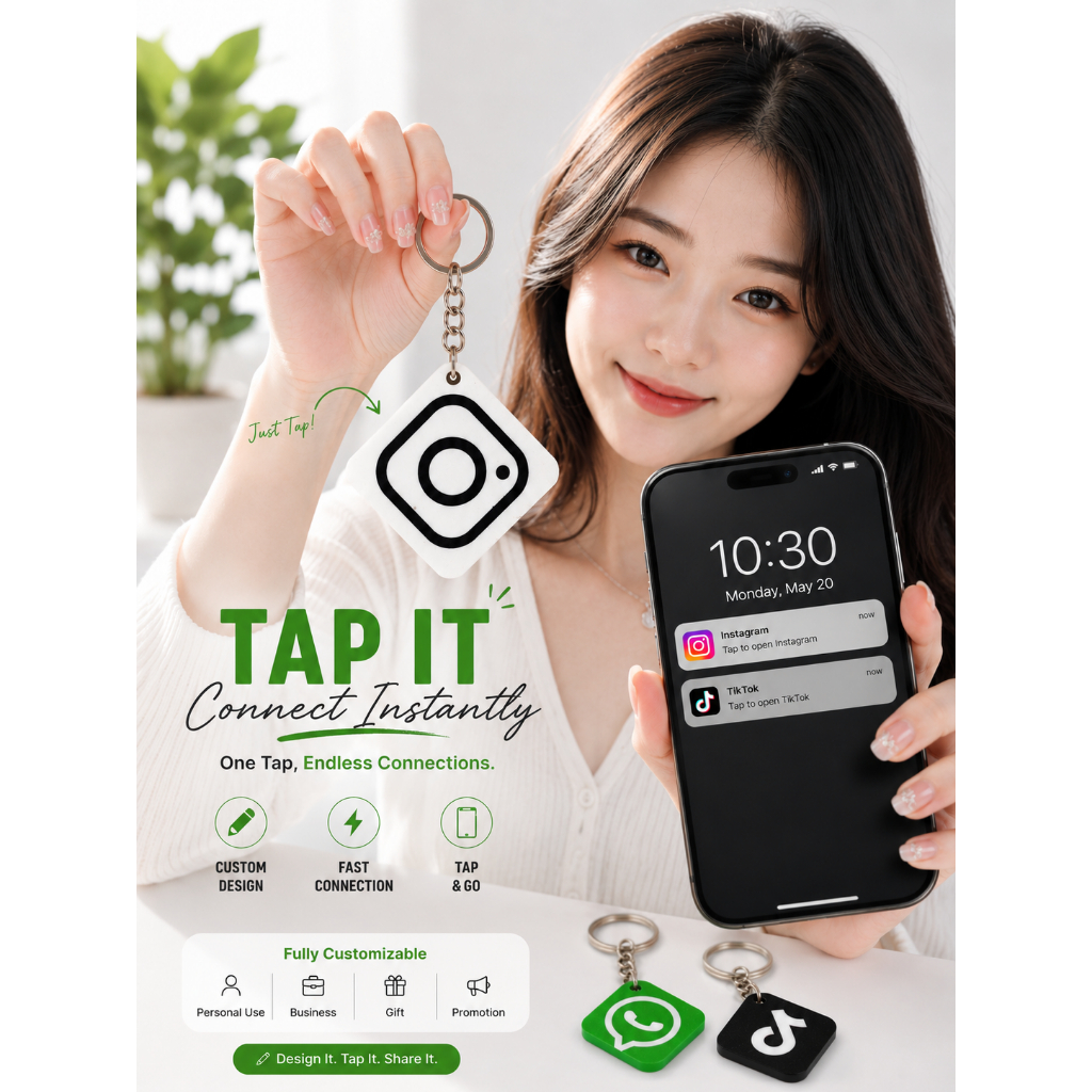 GANTUNGAN NFC Instagram TikTok WhatsApp Custom | พวงกุญแจดิจิตอล NFC