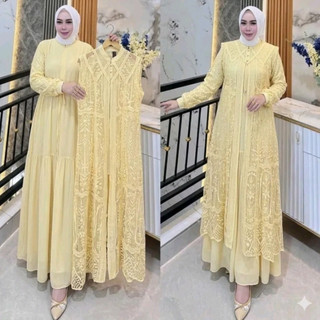 Selena Gamis Wanita Brokat Elegan dengan Bahan Ceruty Babydoll Mix Brukat Dress Pesta Kondang 2026