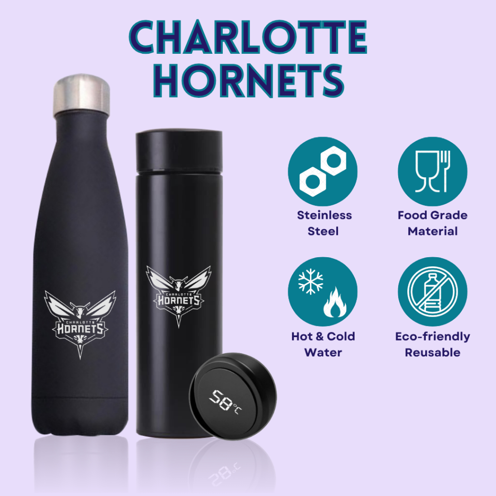 TERMOS CHARLOTTE HORNETS - TUMBLER THERMOS โลโก้ออกแบบที่กําหนดเอง CHARLOTTE HORNETS