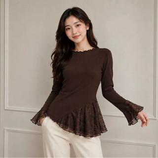 BELAWAI - CANTIKA BLOUSE - ATASAN WANITA BLOUSE LENGAN PANJANG RENDA