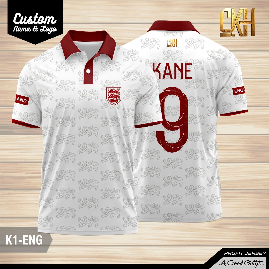 England Football Polo Jersey Custom Name & Back Number Premium / aos Polo Jersey England National Te