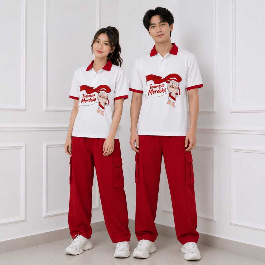 KATUN MERAH เสื้อยืดคอปกโปโลสีแดงและสีขาว BO วันประกาศอิสรภาพครุฑ Pancasila วันประกาศอิสรภาพ 17 สิงห
