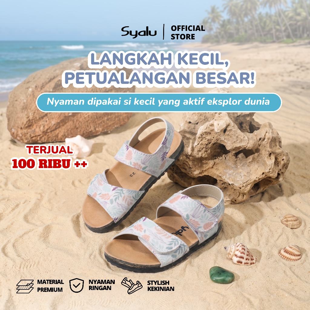 Syalu รองเท้าแตะเด็กผู้หญิงน่ารัก 1 ถึง 2 ปี Floral Velcro MOANA White Motif