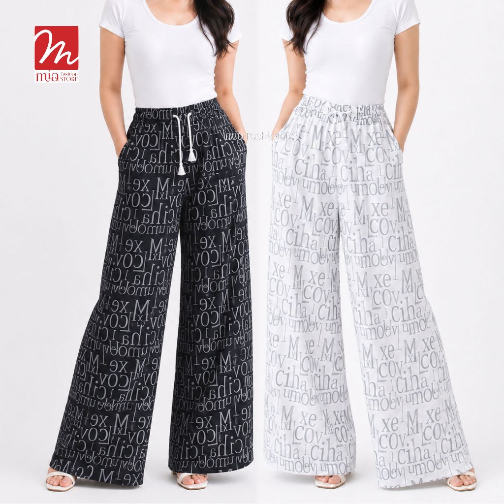 ALFABET PANTS - กางเกงขายาวเอวสูงทรงหลวมสําหรับผู้หญิงกางเกงลายตัวอักษรล่าสุด