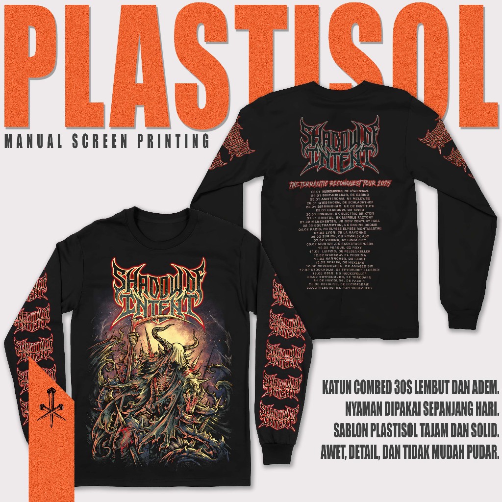 KATUN SHADOW OF INTENT เสื้อยืดเพลงแขนยาว - HORN Combed Cotton 30s Plastisol Screen Printing