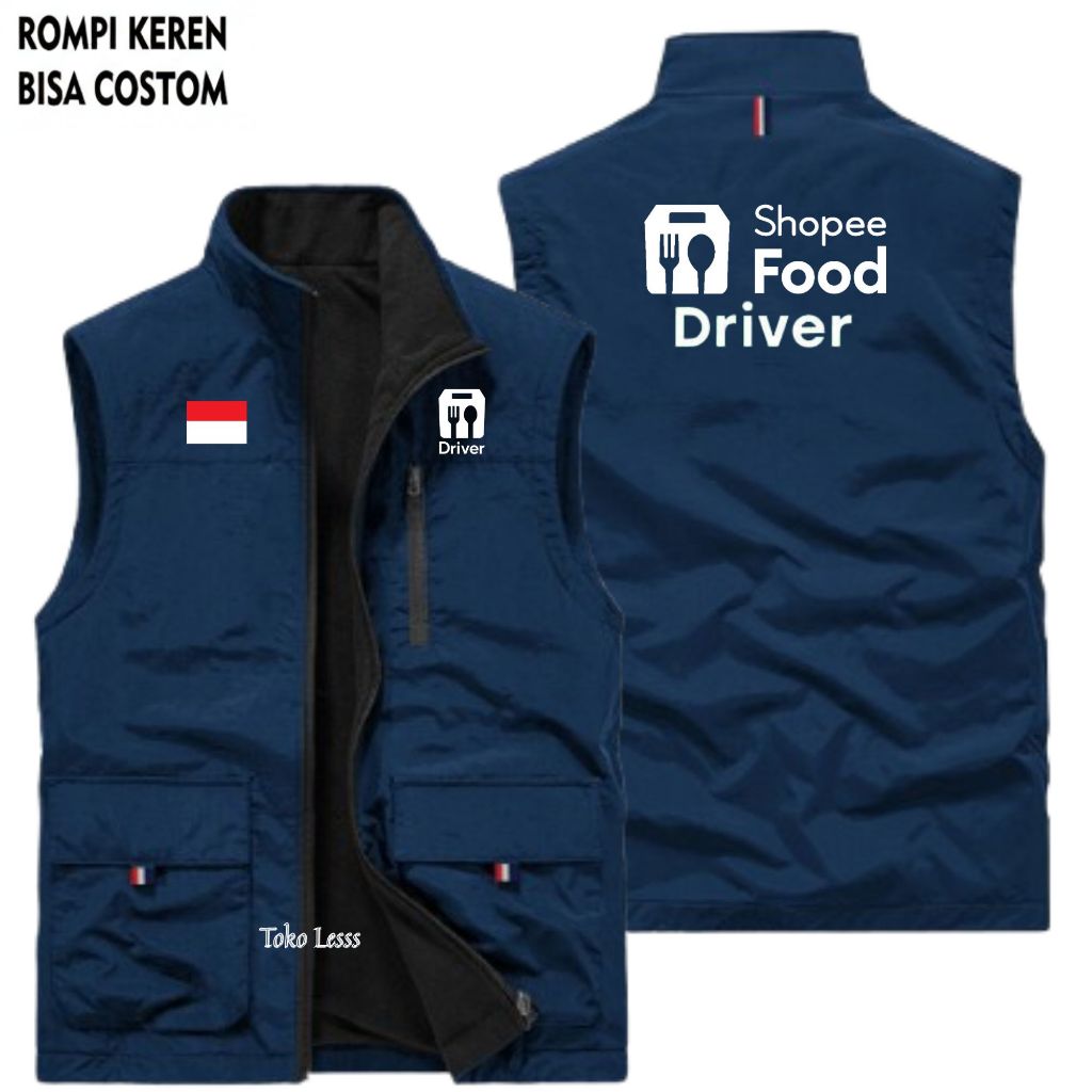 เสื้อกั๊กไดรเวอร์ SHOPEE F00D!!! เสื้อกั๊กมอเตอร์ไซค์กันลม, เสื้อกั๊ก Ojol Courier, เสื้อกั๊กมอเตอร์