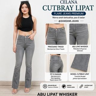 Celana Jeans Cutbray Lipat Whisker - Celana Jeans Cewek Cutbray Lipat Whisker Strech Melar