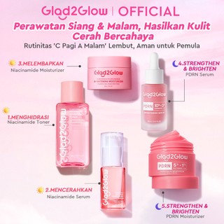Glad2Glow Day & Night Renew Cerah Bundle 4-IN-1 Moisturizer+Serum Set Brightening 10%Niacinamide Peeling Eksfoliasi Retinol  tone up Pelembab Tubuh Kit Perawatan Kulit Hidrasi Delima Pelembab Wajah Pencerah g2glow official store