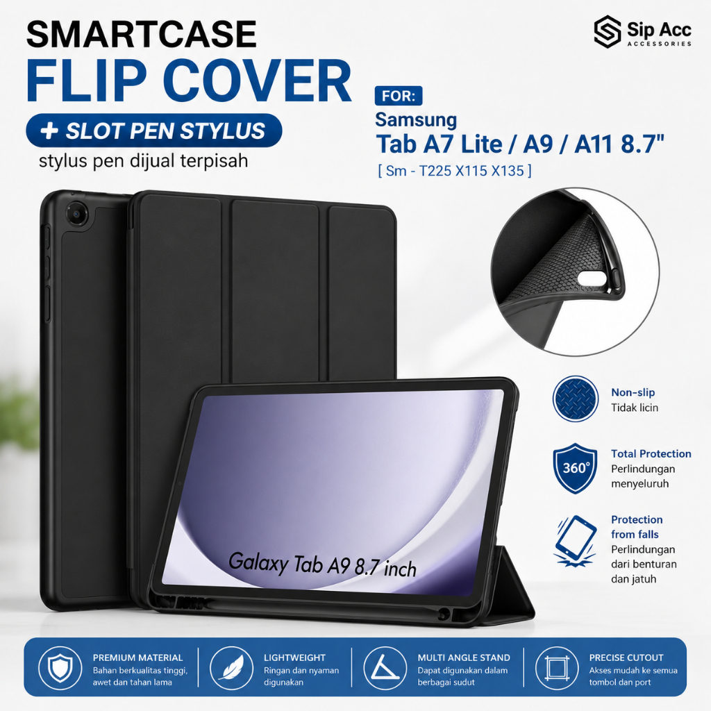 Samsung Galaxy Tab A9 A7 Lite A11 8.7 A8 T295 T225 X115 X135 Smart Case Flip Cover Slot Pen