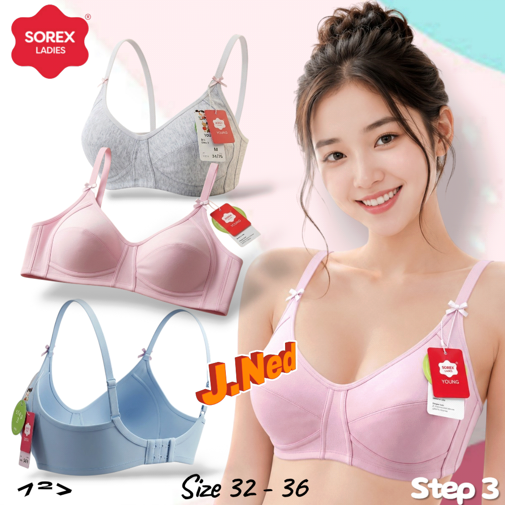 J727 Sorex Teen Bra Step 3 Wire Free Cup A ขนาดเล็ก 32 - 36 Two Hooks