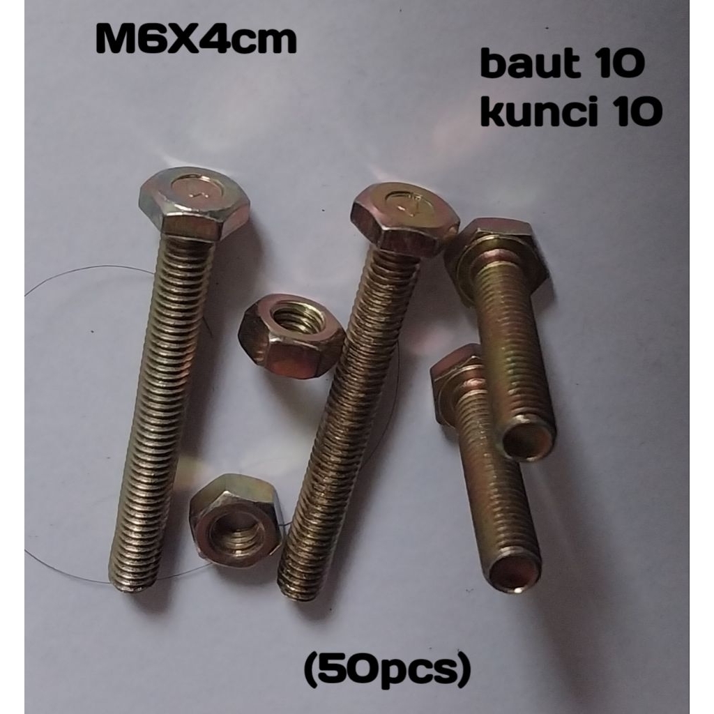 M6x4 ซม.น็อตโบลต์คีย์ 10 สลักเกลียว (50 ชิ้น)