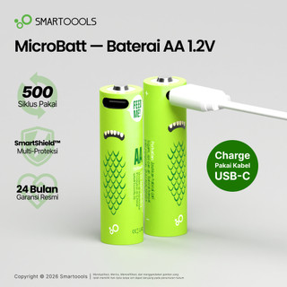 Baterai Cas Isi Ulang 2pcs Smartoools MicroBatt AA 1.2V USB Type-C Rechargeable NiMH Battery Charge