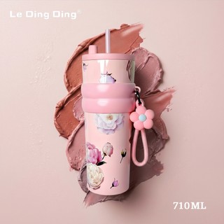 Le Ding Ding-Tumbler Cantik Mug Kopi Stainless Steel  dengan Lapisan Dalam Keramik Termos Vakum Tumbler Flower Series
