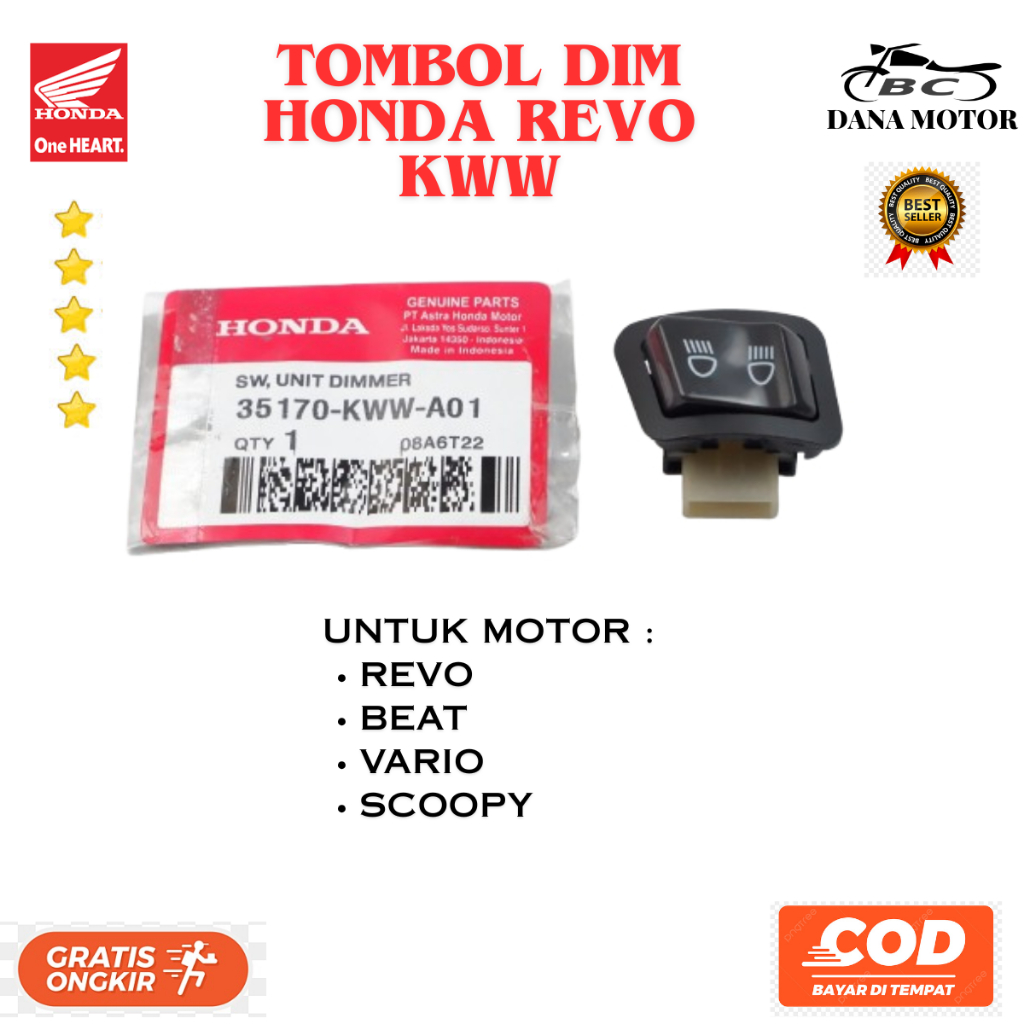 TOMBOL Original Beat Dim Button / Original Premium Honda Revo Dim Light Switch - 35170-KWW-A01