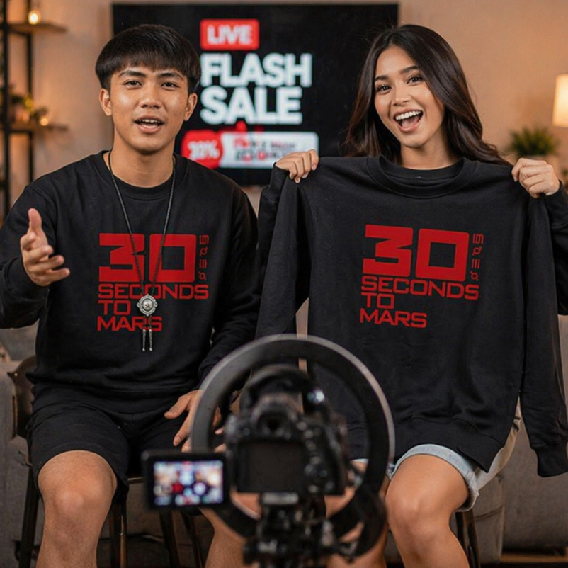 Thirty Seconds To Mars Crewneck เสื้อสเวตเตอร์ผ้าฝ้ายวัสดุขนแกะ | คอกลมลําลอง Unisex | JUST Order DI