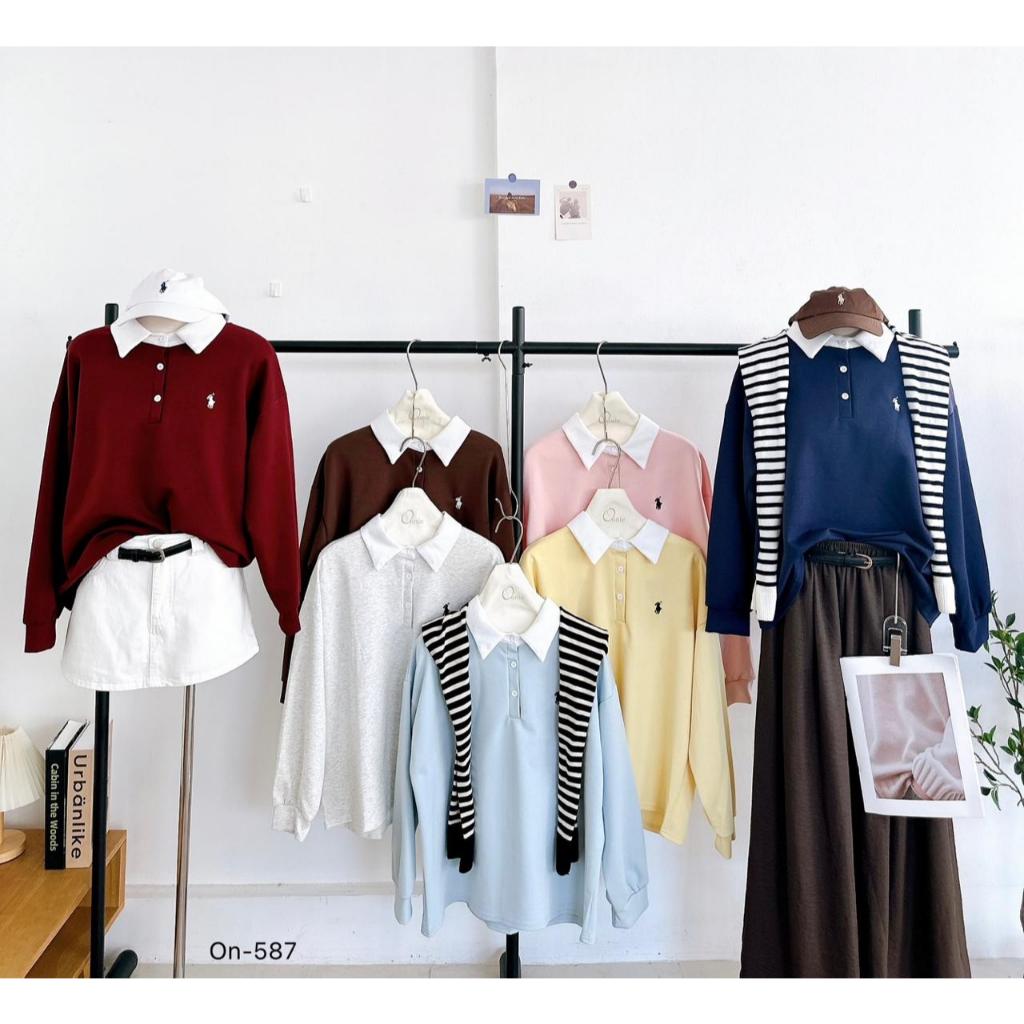 Ounie 587 เสื้อสเวตเตอร์ระดับพรีเมียมพร้อมปกรวมกัน
