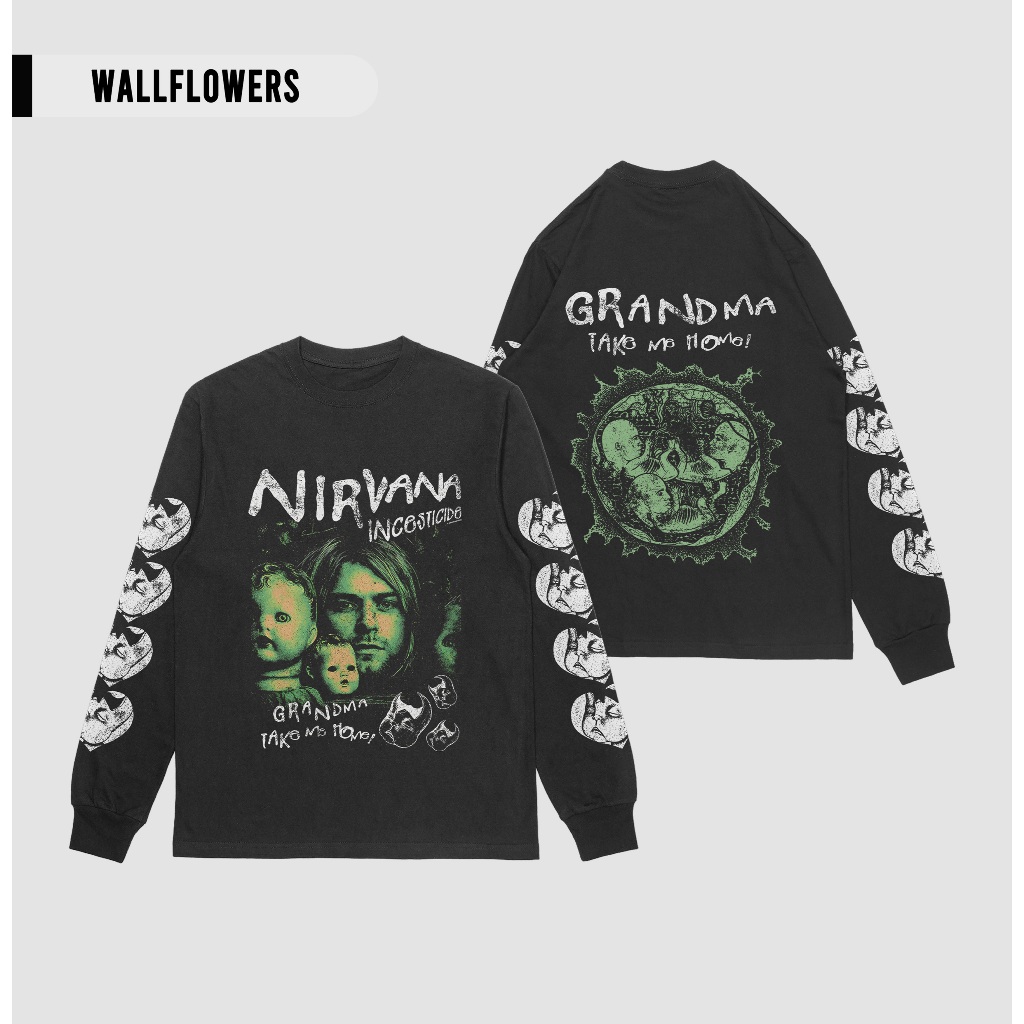 เสื้อยืดแขนยาว Nirvana Grandma | 24ส เสื้อยืดผ้าฝ้ายสีดํา | เสื้อยืดวง Nirvana สําหรับผู้ชายและผู้หญ