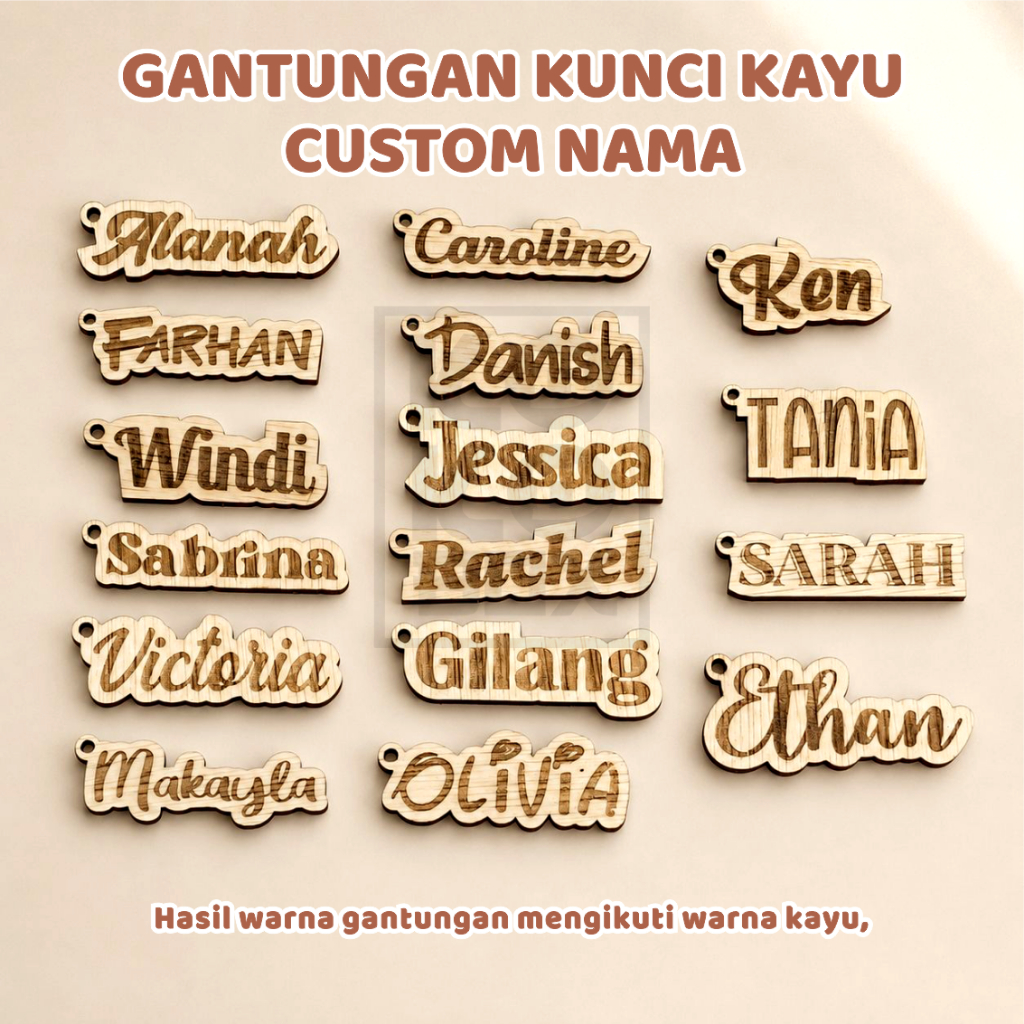 GANTUNGAN [ KOKOBOX ] CUSTOM NAME WOODEN KEYCHAIN / NAME KEYCHAIN / CUSTOM NAME KEYCHAIN