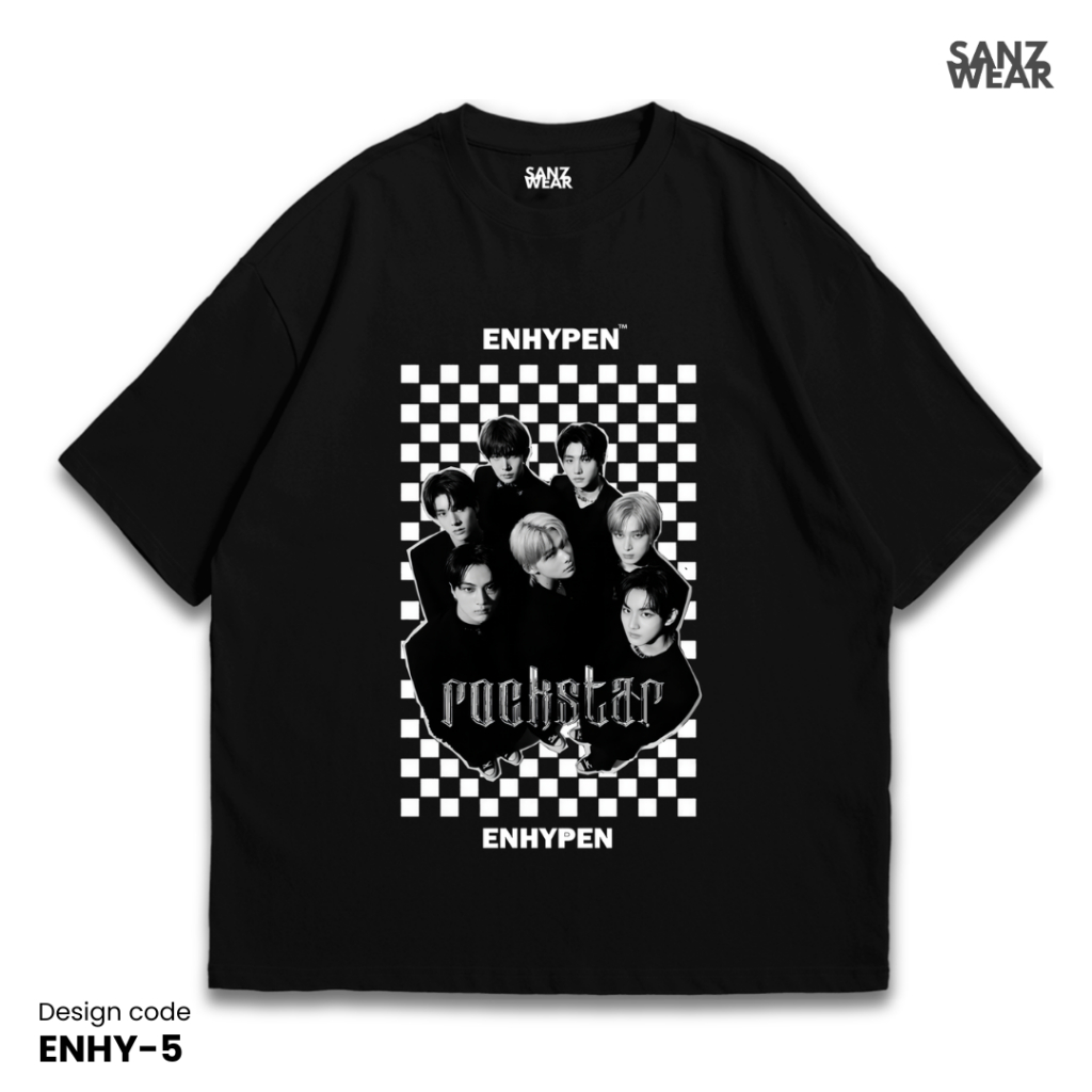 เสื้อยืด SANZ ENHYPEN | เสื้อยืดฟอกหิน | ดําขาว | ENHYPEN-5