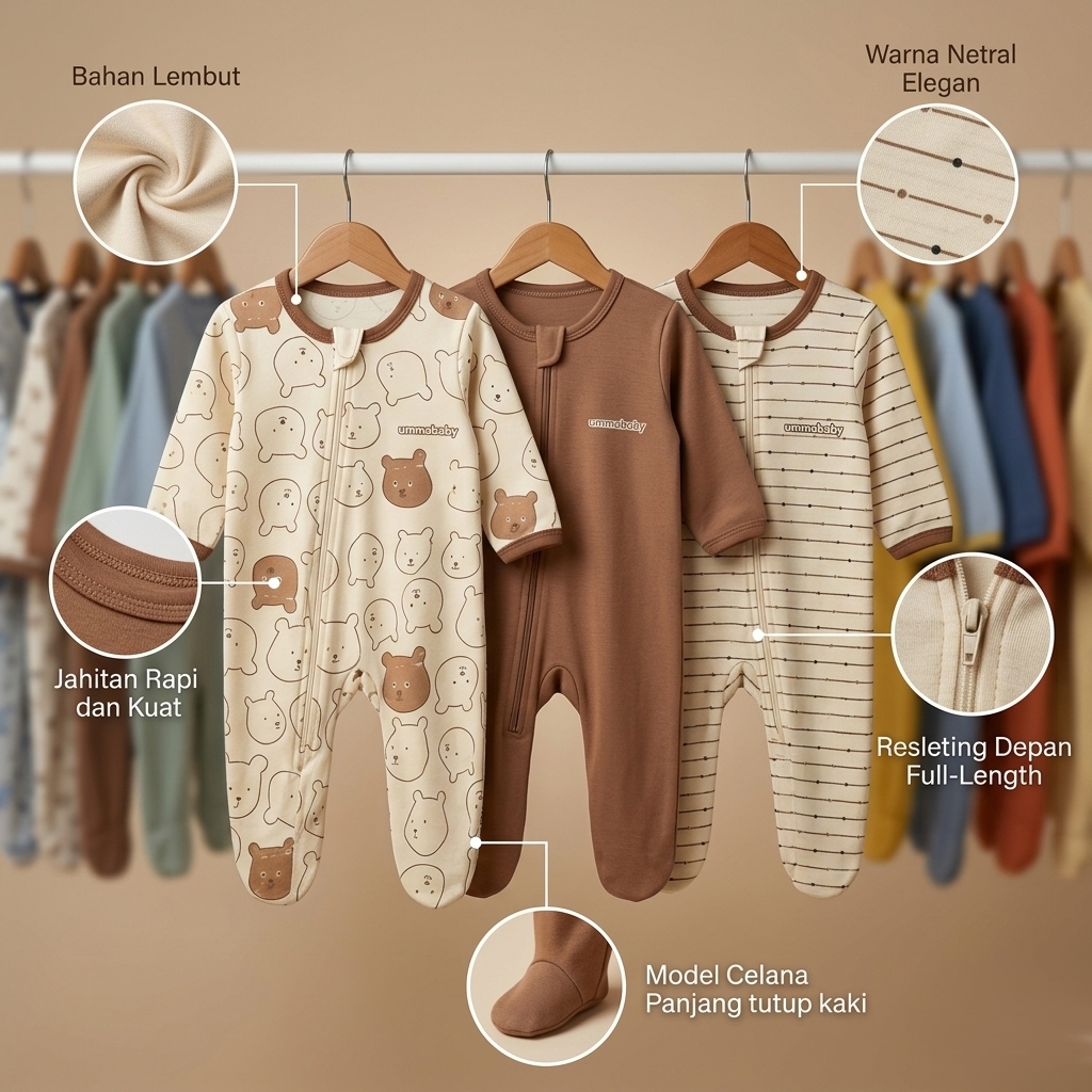 Ummababyshop 3 ชิ้น Sleepsuit Romper Jumpsuit แขนยาว ชุดจั๊มเปอร์สําหรับเด็กแรกเกิด 0-6 เดือน