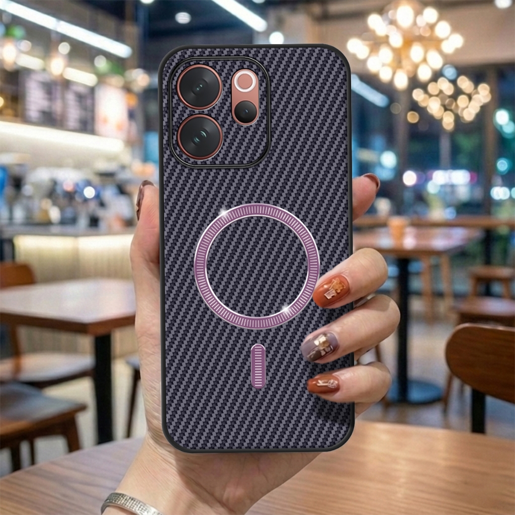 Vivo V70 5G Case Softcase ลายคาร์บอนไฟเบอร์ Magnetic Wireless Charger Silicone