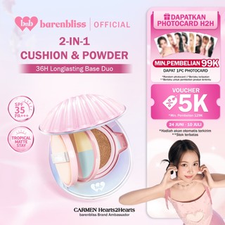 [BEST DEAL] BNB barenbliss Bloomvegan Better Me 2-in-1 Cushion & Powder Foundation Tahan Lama hingga 36 Jam Medium-High Coverage Semi-Matte Finish Oil Control Waterproof Transferproof Cushion SPF35 PA+++ & Compact Powder SPF20 PA+++