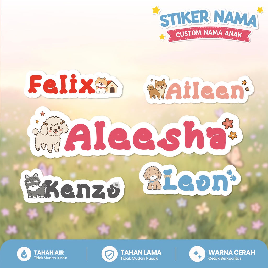 PUUPY CUTE DOG CHILDRENS NAME STICKERS 18-30PCS CUSTOM NAME STICKERS คุณภาพระดับพรีเมียม