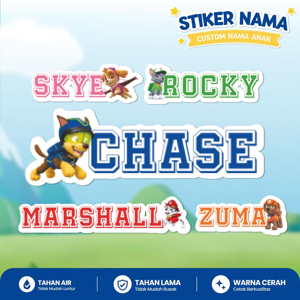 PAW PATROL CHILDRENS NAME STICKERS 18-25PCS CUSTOM NAME STICKERS กันน้ําคุณภาพพรีเมี่ยม