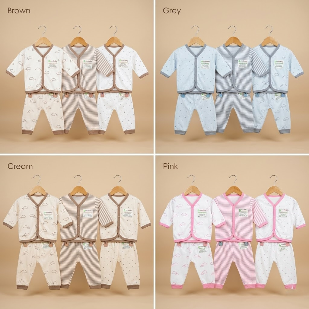 ชุดเด็กทารกแรกเกิด 6 ชิ้น/3 เซ็ต กางเกงยาว ลายเมฆ ของขวัญน่ารัก ชายหญิง สีเทาชมพูโมโนโครม