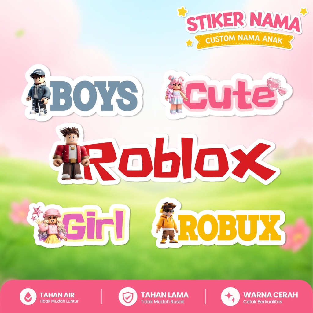 ROBLOX CHILDRENS NAME STICKERS 18-25PCS CUSTOM NAME STICKERS กันน้ําคุณภาพพรีเมี่ยม
