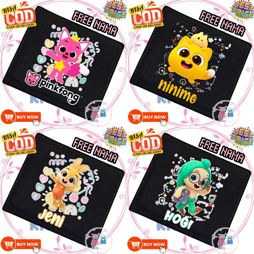 (FREE NAME) PINKFONG AND FRIENDS CHILDRENS WALLET BOYS & GIRLS WALLET FREE NAME