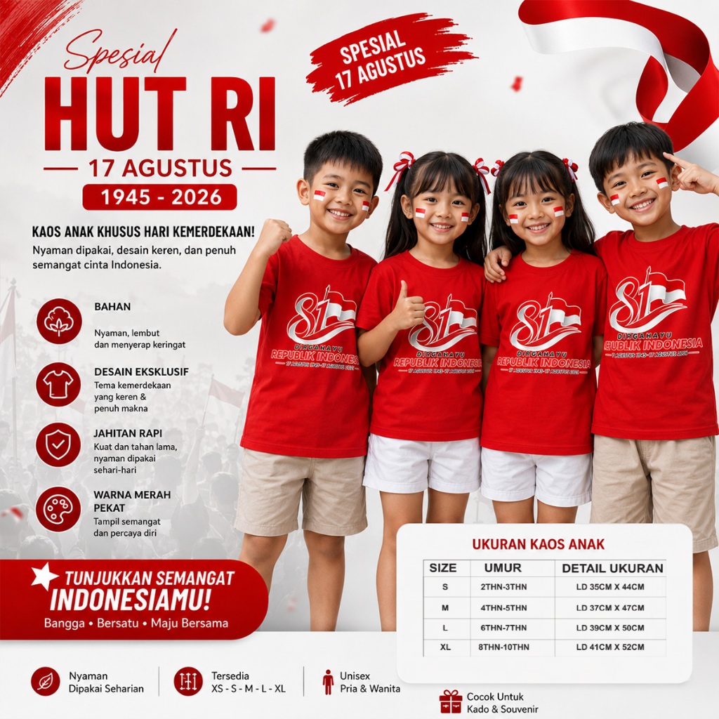 เสื้อยืด FF CHILDRENS INDONESIAN INDEPENDENCE EDITION 81 สําหรับ UNIFORMS และ AUGUUST EVENTS 001