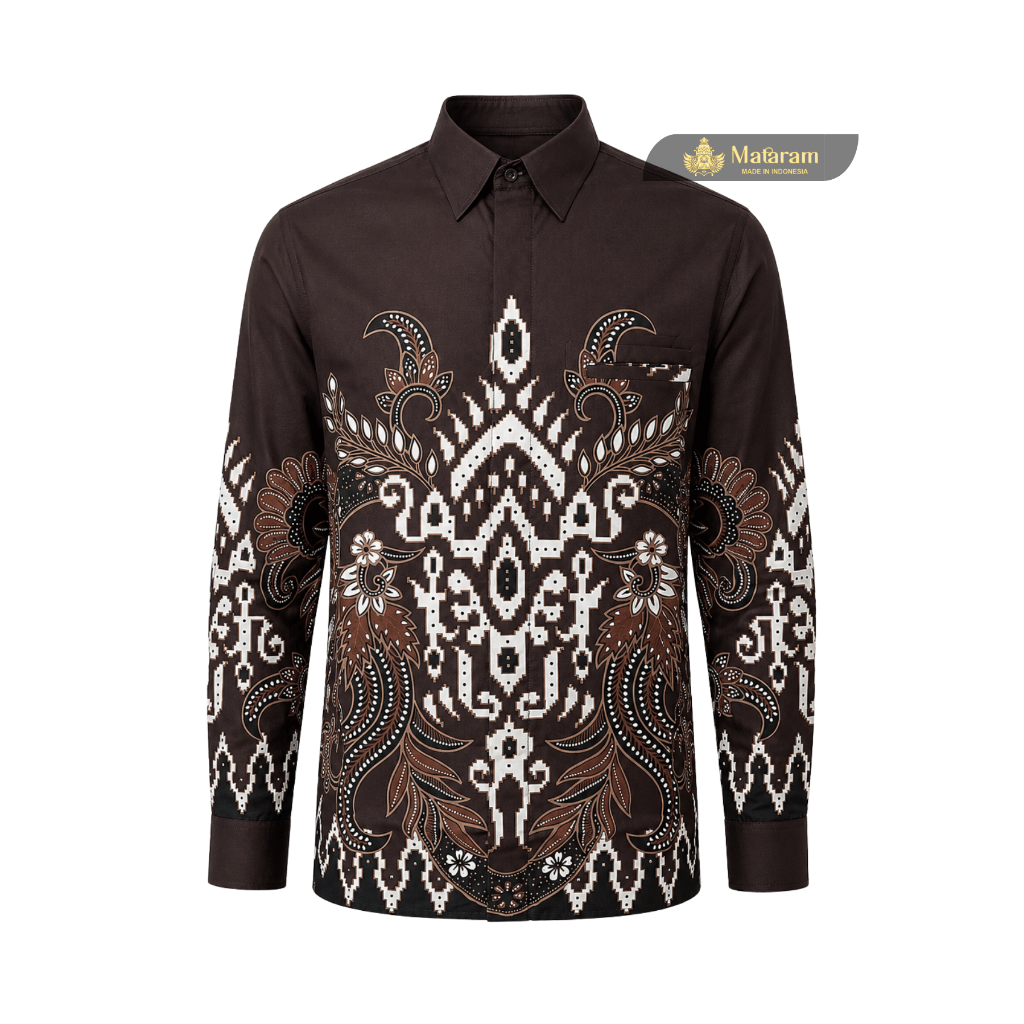 KATUN KEMEJA Matam - เสื้อเชิ้ตผ้าบาติกผ้าฝ้ายแขนยาวทรงเข้ารูปสําหรับผู้ชายพร้อม Maheswara Ikat Moti