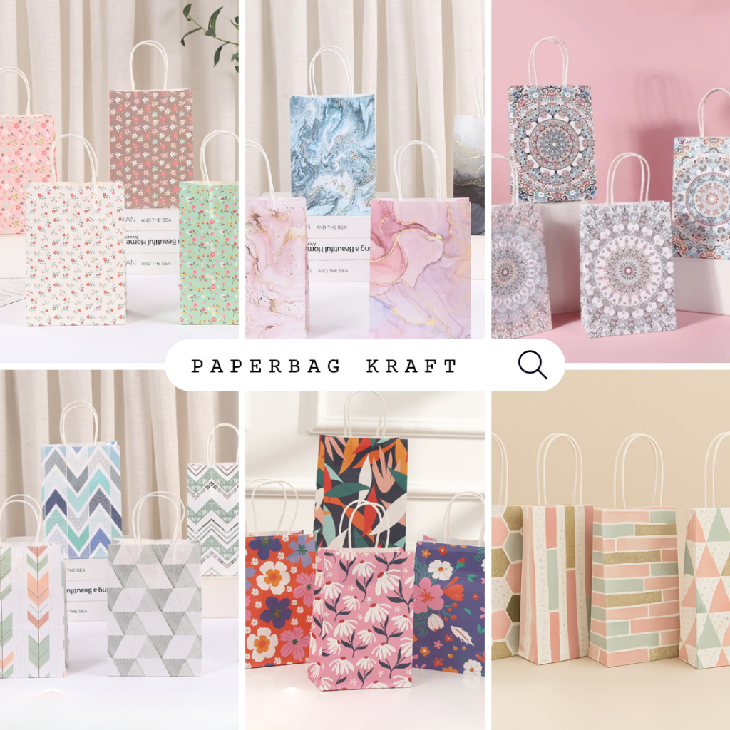 Paper Bag Motif / Goodiebag Paper Bag Flamingo / Paper Bag Dino Marble / Birthday Gift Bag Motif