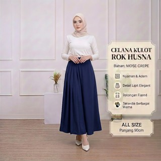 Celana Rok Kulot Husna Highwaist Kekinian Kancing 2 Trousers Loose Pants Kerja Kantoran Formal Wanita Muslimah OOTD Hijab Panjang Jumbo All Size