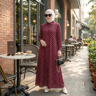 DILMA Dress Gamis Muslim Bahan Mikro Polkadot Nyaman Bumil & Busui Friendly