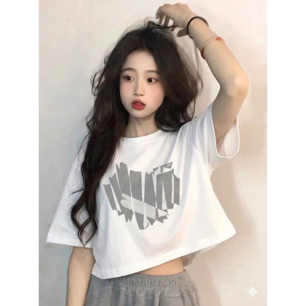 OVERSIZE CROP TOP T-SHIRT / KOREAN CROP TOP / LAST WOMENS CROP TOP / SHORT-SLEEVED T-SHIRT