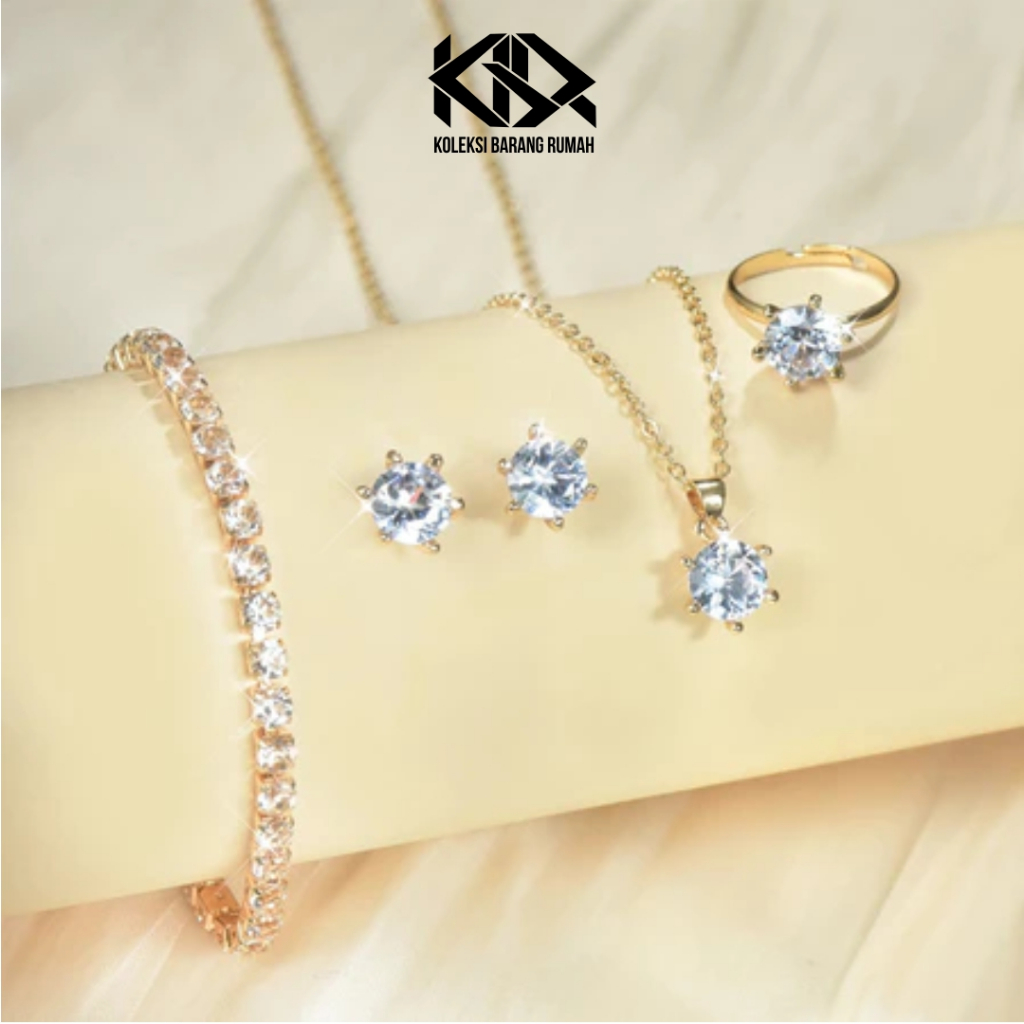 KBR - สร้อยคอสร้อยข้อมือแหวนต่างหูชุด 4in1 ชุดเครื่องประดับเพทายอุปกรณ์เสริมยุโรปและอเมริกายอดนิยม S