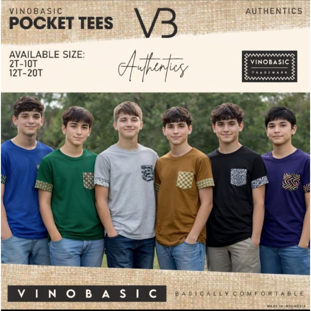 Vino Basic Pocket Tees เสื้อยืดเด็กขนาดใหญ่ 12 - 20