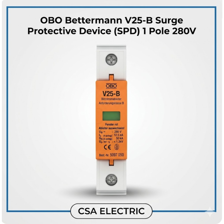 OBO Bettermann V25-B อุปกรณ์ป้องกันไฟกระชาก (SPD) 1 เสา 280V AC 100kA Original (ประเภท 1+2) Extreme 