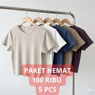 PAKET HEMAT 100 RIBU 5 PCS Sierra Top Knit / Kaos Crop knit wanita / kaos streat wanita slimfit /  kaos iner streat