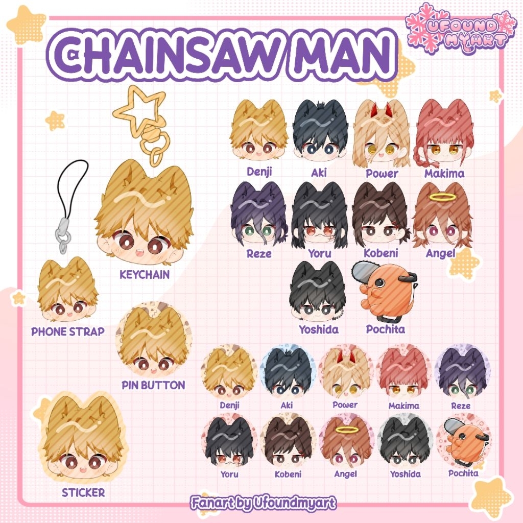 [Ufoundmyart] Fanmerch Chainsaw Man (พวงกุญแจสายโทรศัพท์ Pin ปุ่มสติกเกอร์)