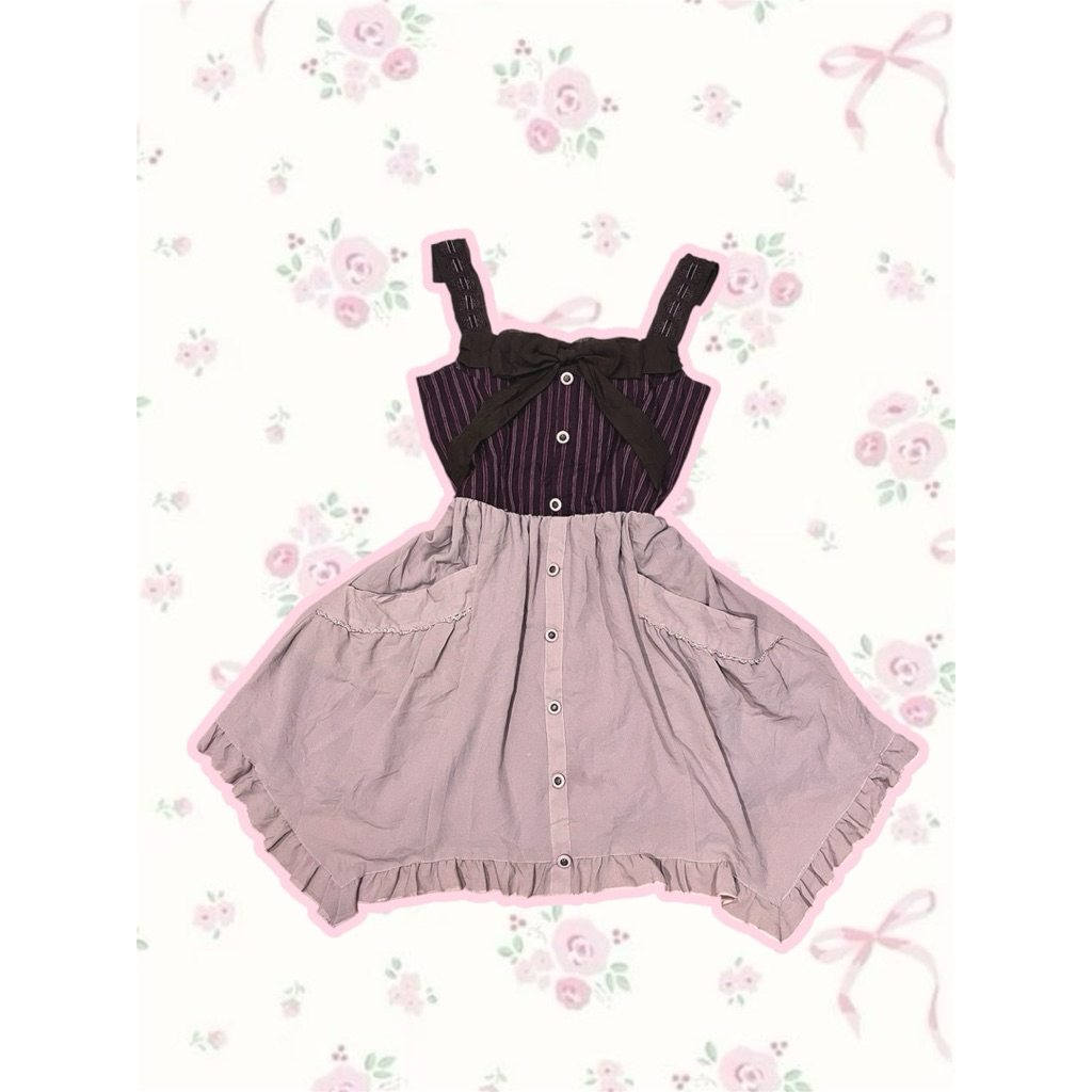 Axes Femme Dress Kawaii สีชมพูสีม่วง JSK จัมเปอร์กระโปรง Big Bow ริบบิ้นกระเป๋าไม่สมมาตร