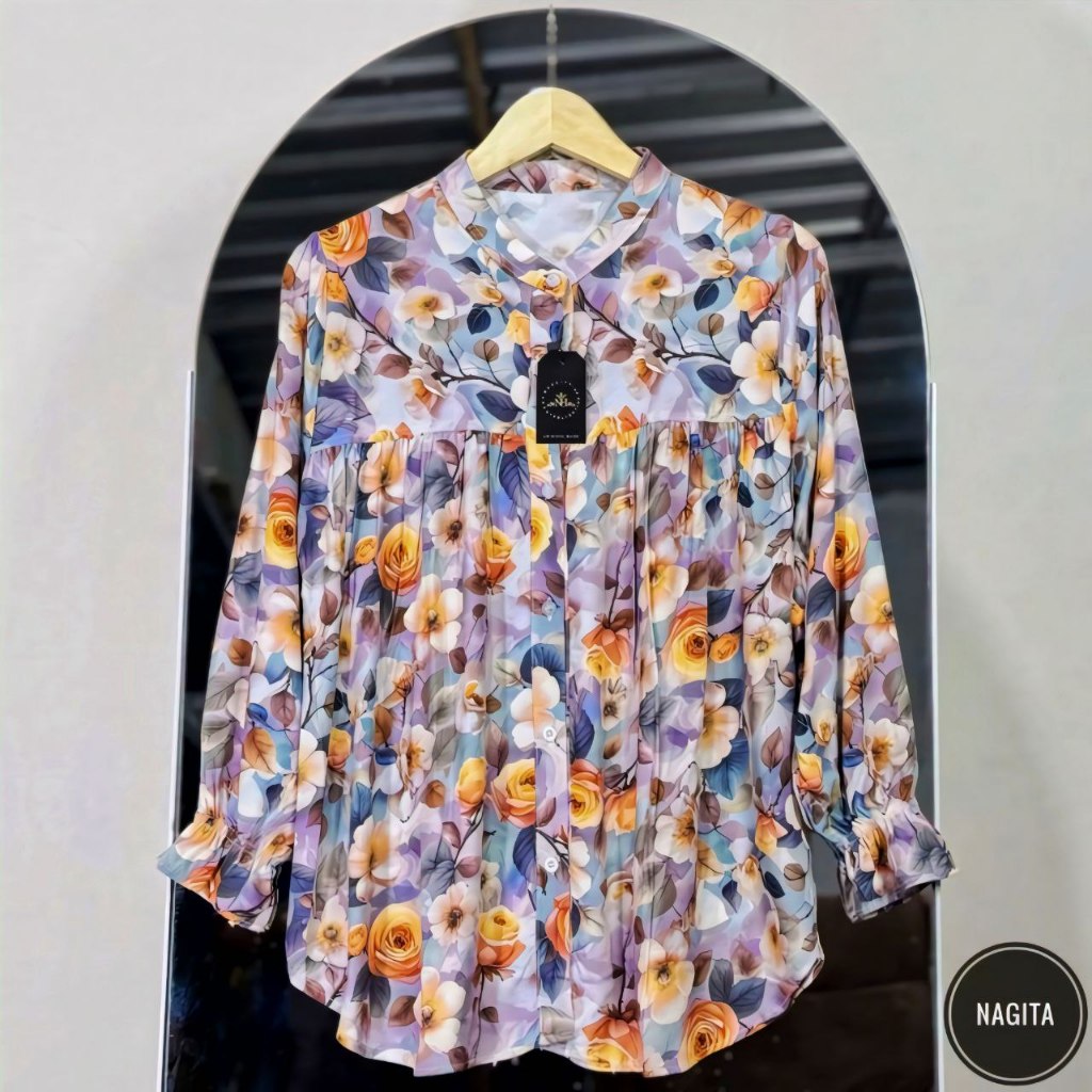 KEMEJA ALYSA เสื้อผู้หญิงเสื้อลายดอกไม้เรยอน