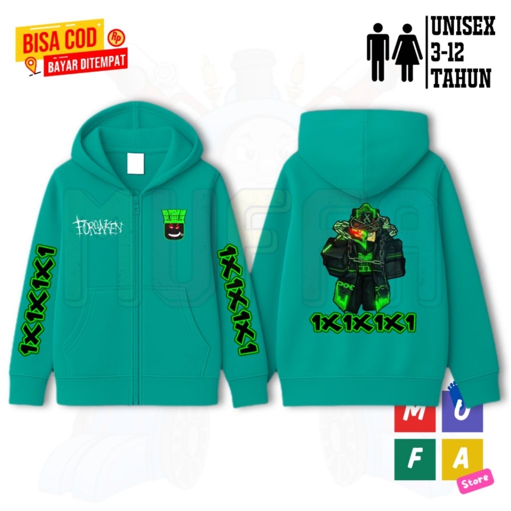 Roblox forsaken 1x1x1x1 เสื้อแจ็คเก็ตมีฮู้ดมีซิปสําหรับเด็กอายุ 2/12 ปี