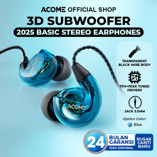 [BISA COD] ACOME 3D Subwoofer Headphone Earphone Headseat Powerfull Bass Transparent Black Wire Body ACE01 Garansi 24 Bulan